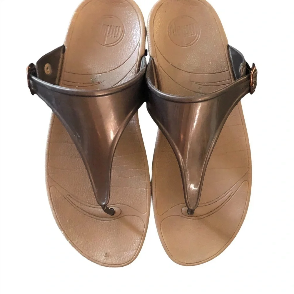 Fitflop Super Jelly Thong Wedge Sandals US 9 Brown Bronze Wedge Comfy Casual